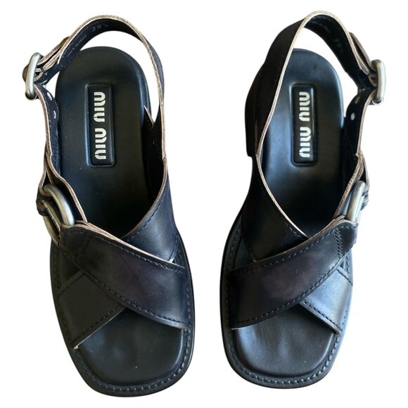 Miu Miu Leather Bleached Sandals Black Excellent Condition Size 38 1/2 - Picture 3 of 9